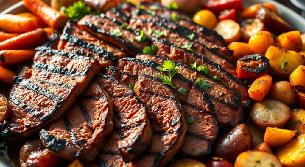 carne assada com acompanhamentos