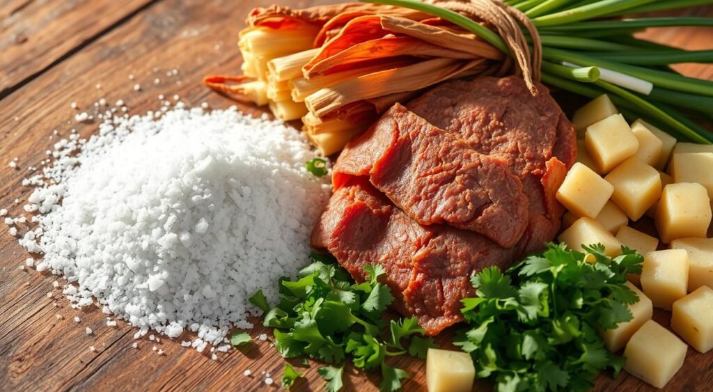 ingredientes para carne seca com mandioca